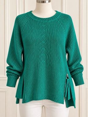 Oui Teal Knit Sweater, XL (US 14), 100% Cotton.